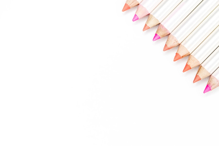 Different colors of lip liner on white backgroundの写真素材