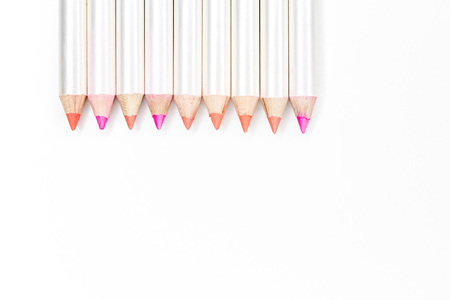 Different colors of lip liner on white backgroundの写真素材