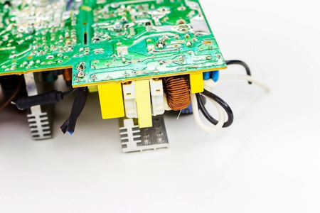 Circuit Board and electronic components. Old technology of the past in the photo.