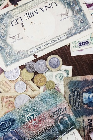 Money of different countries and different denominations, ancient money. Background.の写真素材