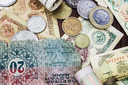 Money of different countries and different denominations, ancient money. Background.の写真素材