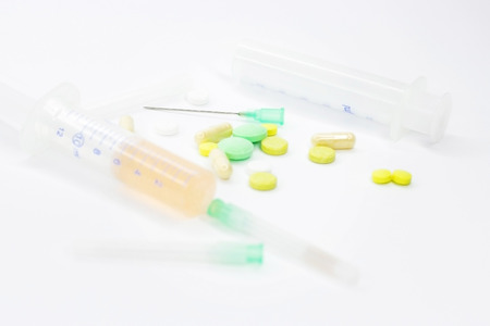 Medicine. Medical topics. Medicines on a white background. Different medications. Suicide and STOP addiction.の写真素材