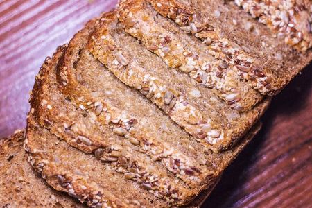 close up of dark bread on table