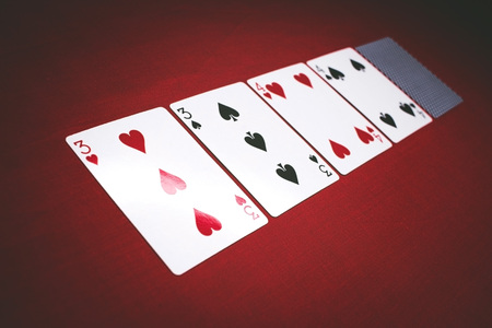 Cards for poker on a red background, Two Pairs 2 Pair .の写真素材