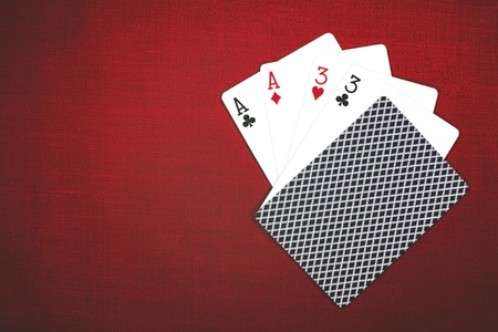 Cards for poker on a red background, Two Pairs 2 Pair .