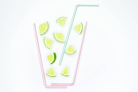 Concept cooling drink with fruits, fruits on white background.の写真素材