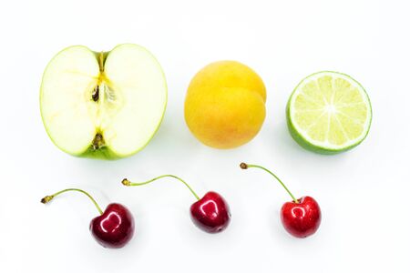 Different fruits on white backgroundの写真素材