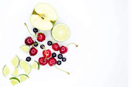 Different fruits on white backgroundの写真素材