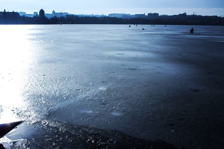 Frozen lake and early winter snow, Retezat mountains, Romaniaの写真素材