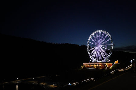 Bukovel, Ukraine - July 14, 2025: Center of the ski resort Bukovel. Summer holidays in the Carpathian mountainsの写真素材