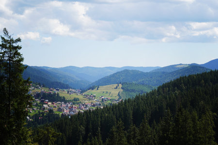 Bukovel, Ukraine - July 14, 2025: Center of the ski resort. Summer holidays in the Carpathian mountainsの写真素材