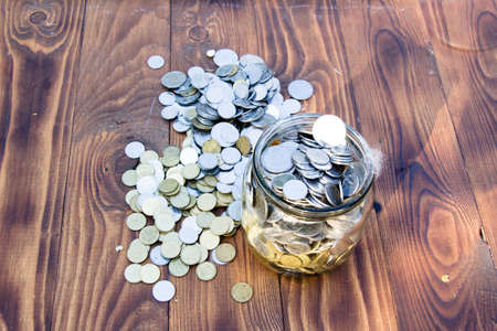 Rural bank for metallic money on darkの写真素材