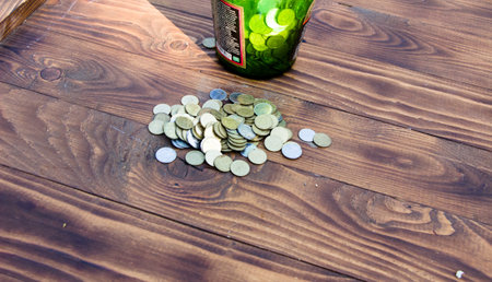 Rural bank for metallic money on darkの写真素材