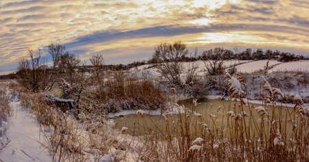 Sunday winter morning in countryside Ukraineの写真素材
