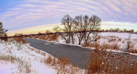 Sunday winter morning in countryside Ukraineの写真素材