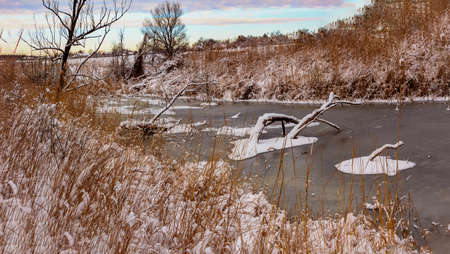 Sunday winter morning in countryside Ukraineの写真素材