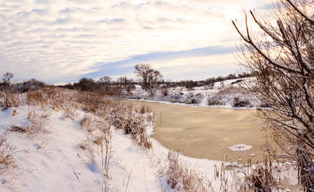 Sunday winter morning in countryside Ukraineの写真素材