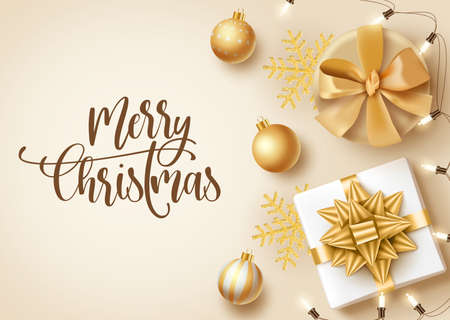 Christmas elegant vector banner template. Merry christmas text with empty space for messages and golden xmas elements for holiday season greeting card. Vector illustrationのイラスト素材