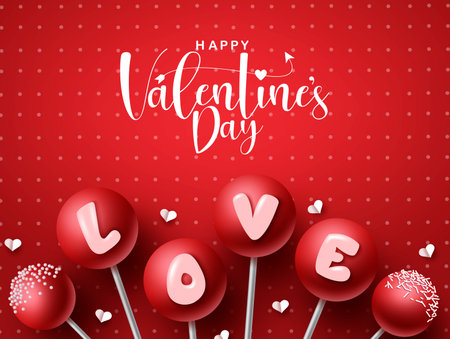 Valentine's vector banner background. Happy valentine's day text with red love element for sweet and romantic valentine greeting card celebration. Vector illustrationのイラスト素材