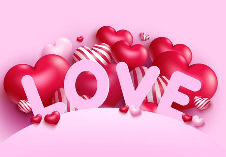 Love vector background design. Valentine's day love paper cut text with heart balloon for romantic valentine celebration greeting design. Vector illustrationのイラスト素材