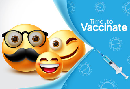 Emoji characters vaccine banner design.のイラスト素材