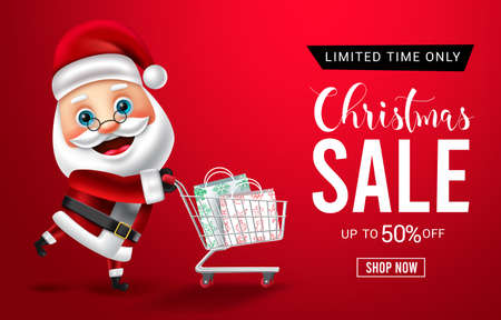 Christmas sale vector banner design. Christmas limited time offer text promotion discount with santa claus character for xmas holiday advertising. Vector illustration.のイラスト素材