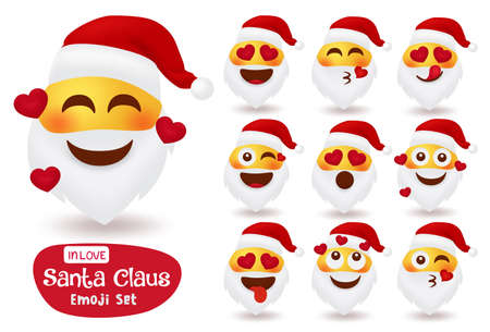 Christmas santa claus emoji characters set. Santa smiley inlove collection isolated in white background for xmas holiday season design. Vector illustration.のイラスト素材