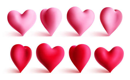 Hearts element vector set. 3d heart valentine collection design in side and front view angle isolated in white background for valentines romantic symbol elements. Vector illustration.のイラスト素材