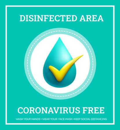 Coronavirus free vector design. Covid free and disinfected area text with safety and clean logo symbol element for new normal safe and clean location. Vector illustration.のイラスト素材