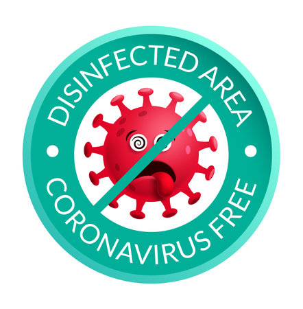 Covid free vector banner design. Coronavirus free area text with virus protection logo element in circle signage for new normal disinfected zone symbol. Vector illustration.のイラスト素材