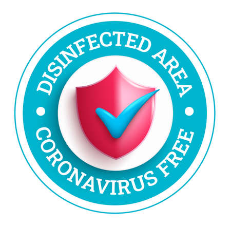 Coronavirus free vector design. Covid free logo with virus shield in circle signange for clean public disinfected area banner. Vector illustration.のイラスト素材