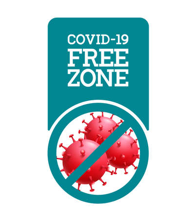 Covid free vector poster design. Covid-19 free zone text in logo sign with virus protection icon element for clean and disinfected public place location. Vector illustration.のイラスト素材