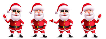 Santa claus christmas character vector set. Santa claus in 3d realistic characters with waving and friendly gestures in smiling facial expression for xmas collection design.のイラスト素材