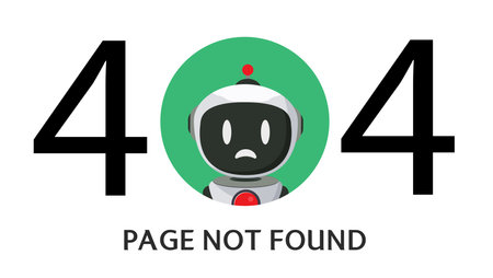 Robot 404 error vector design. Website connection failed webpage 404 with ai technology computer...