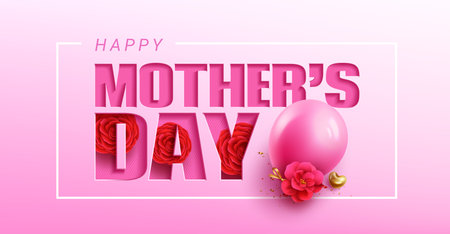 Happy mother's day text vector design. Mother's and women's day greeting card in pink background for beautiful mom banner celebration. Vector Illustration.のイラスト素材