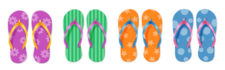 Summer flipflop vector set. Summer flipflops elements in colorful pattern and design for footwear beach collection. Vector illustration summer element collection.のイラスト素材