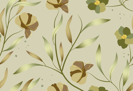 Plants wallpaper vector background. Flower and leaves plant element in green artwork wallpaper design. Vector illustration green wallpaper background.のイラスト素材