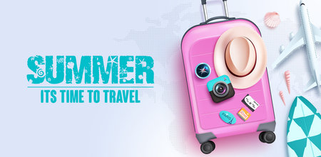 Summer time vector background. Summer time to travel text in empty space with travel elements. Vector illustration summer template.のイラスト素材