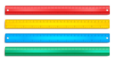 School ruler vector set design. Back to school ruler elements for study measurement and scale. Vector illustration isolated in white educational elements.のイラスト素材
