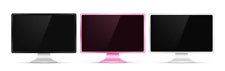 Computer monitor vector set design. Desktop computer collection isolated in white background. Vector illustration electronic device.のイラスト素材
