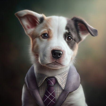 Dog corgi pembroke portrait generative ai. Pembroke corgi welsh puppy breed in school uniform outfit for studio photoshoot model. Generative AI.の素材