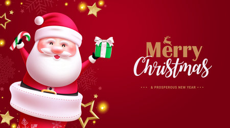 Merry christmas text vector design. Christmas santa claus character in red socks elements for holiday season greeting card. Vector illustration xmas in elegant background.のイラスト素材