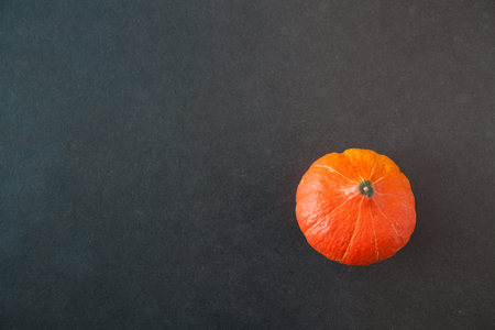Little orange pumpkin over dark surface background with copy spaceの写真素材