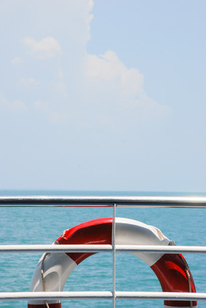Swim ring on boatの写真素材