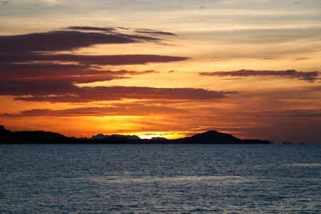 Orange summer sunset over ocean, Koh Samui, Thailandの写真素材