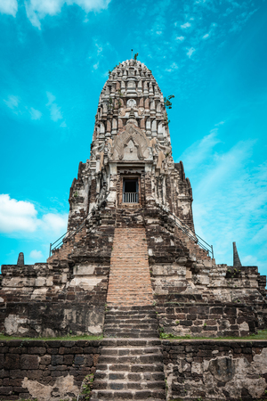 Historic ruins of ancient capital city of Thailand with temples during bright sunny day, Ayutthaya, Thailandの写真素材