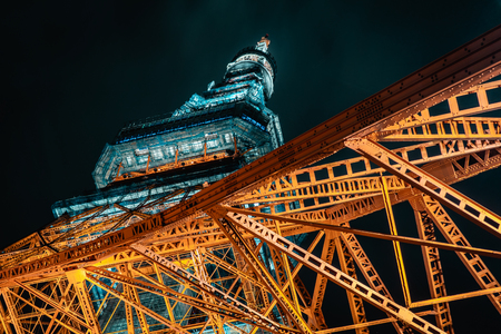 Abstract closeup photo of the iconic Tokyo Tower during night, Tokyo, Japanのeditorial素材