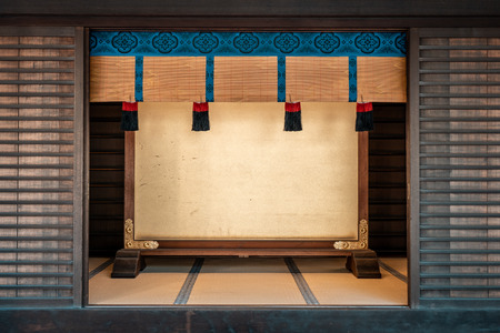Traditional Japanese paper screen wall in wooden pagoda temple in Meiji Jingu Shrine, Tokyo, Japanのeditorial素材