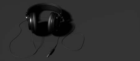 headphones on a black background close-up, 3d illustrationの写真素材