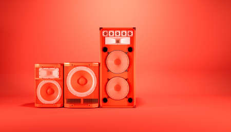 red speaker system on red background, 3d illustrationの写真素材